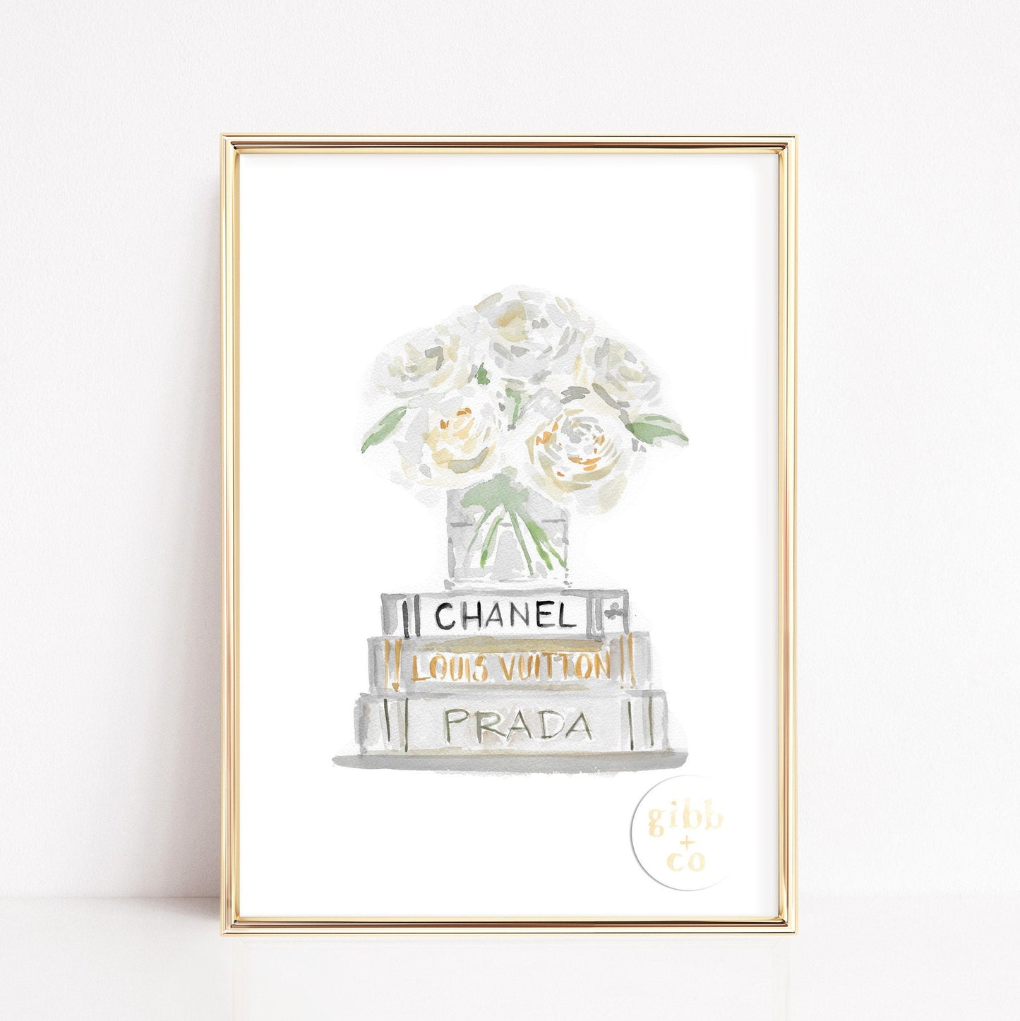 White Rose with stacked books, art print, book art print, floral art print