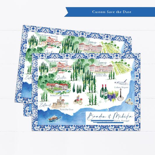 Custom Illustrated Save the Date map, Destination wedding map save the date illustration