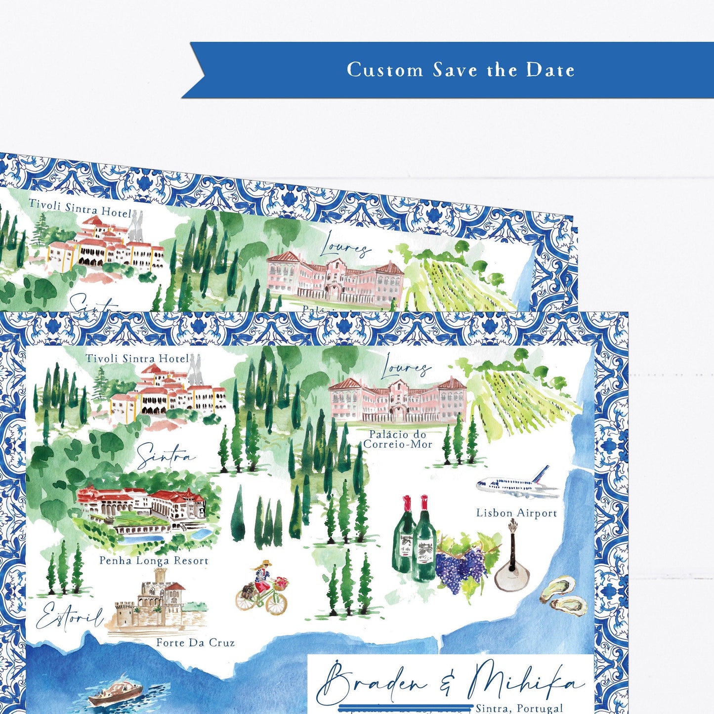 Custom Illustrated Save the Date map, Destination wedding map save the date illustration