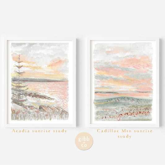 Sunrise, Acadia National Park, Cadillac Mountain, study series, travel art print