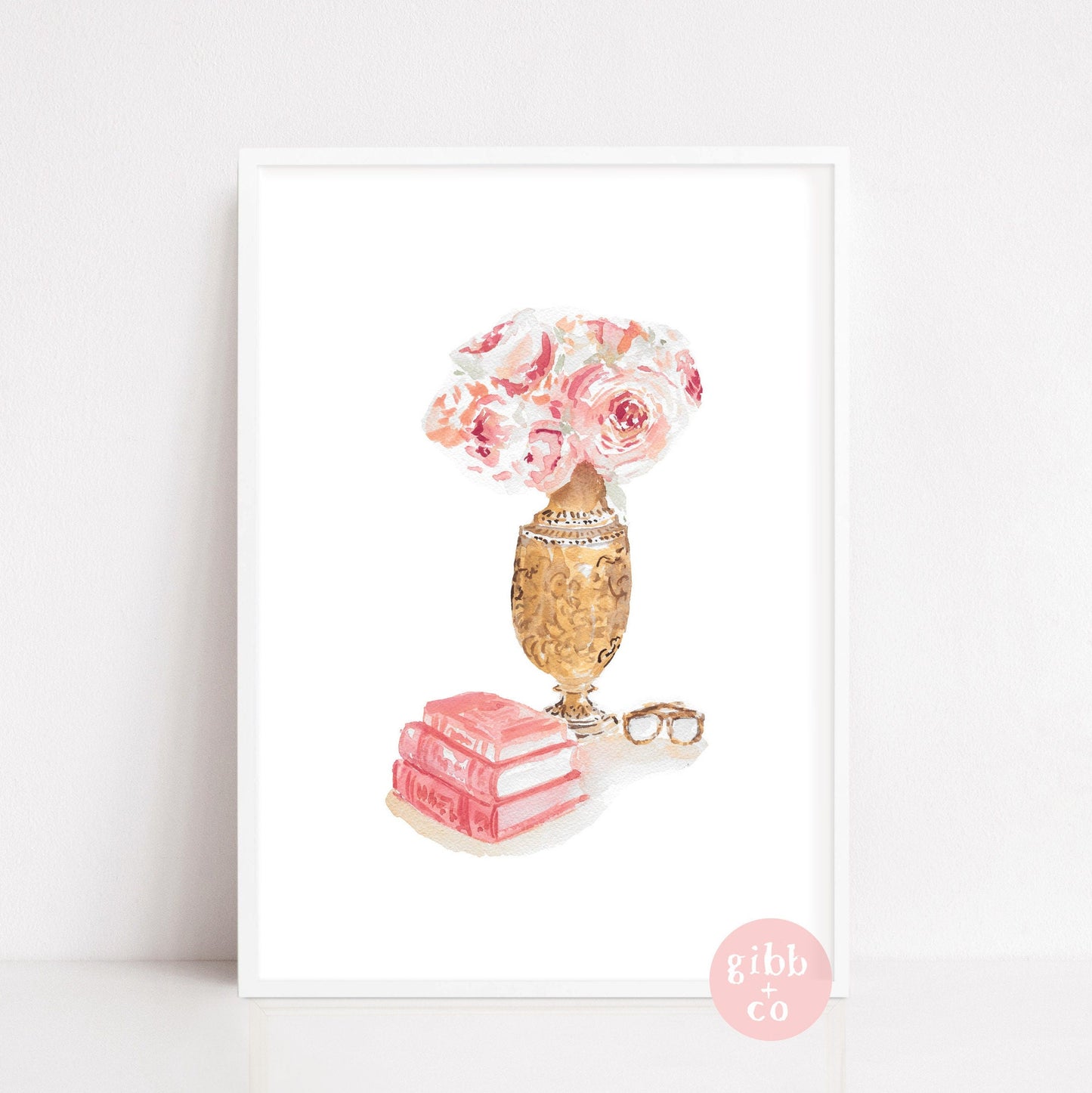 Pink roses with bronze vase, book art print, floral art print