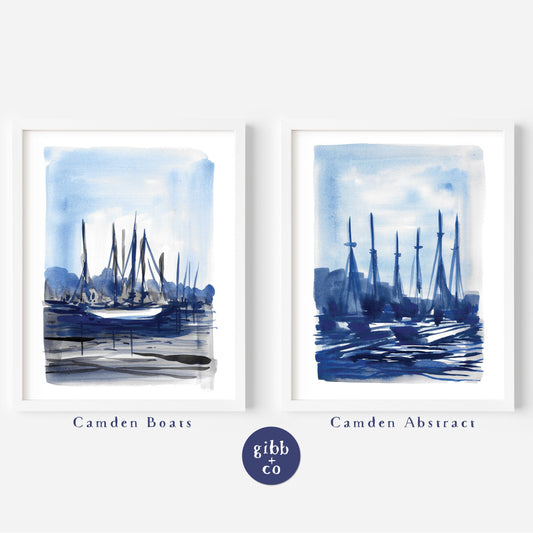 Maine Abstract boatyard coastal art print series, travel art print
