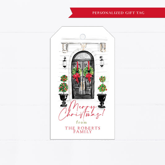Christmas gift tag, gift tags, personalized gift tags, Christmas door design, Holiday doors, door decor, holiday, paper products, whimsical, Personalized Christmas gift tag, personalized holiday gift tag