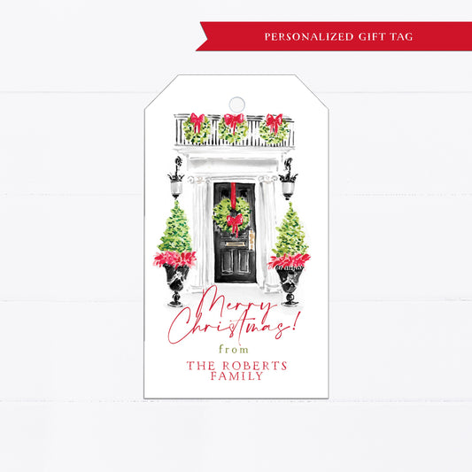 Christmas gift tag, gift tags, personalized gift tags, Christmas door design, Holiday doors, door decor, holiday, paper products, whimsical, Personalized Christmas gift tag, personalized holiday gift tag