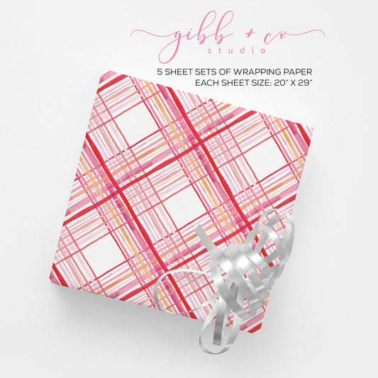 Pink Plaid Christmas wrapping paper, Holiday wrapping paper