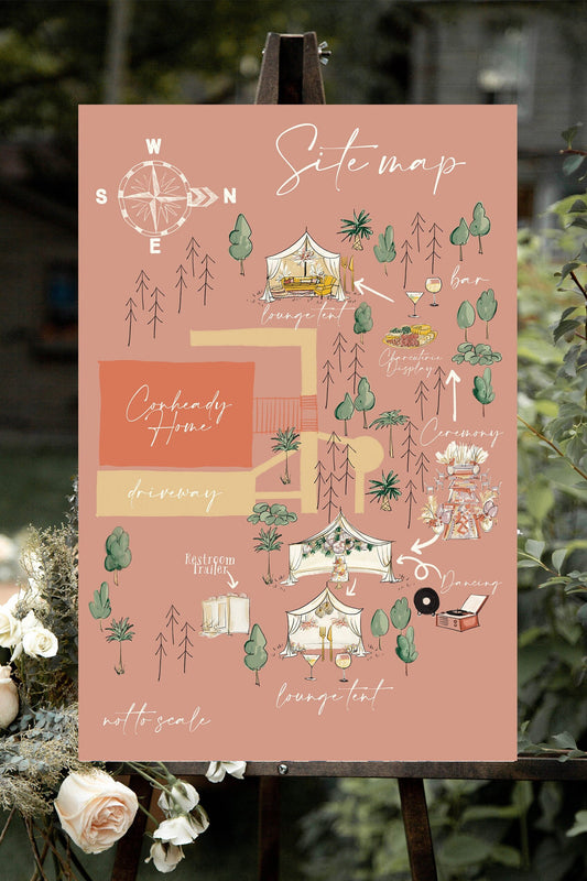 Custom Illustrated Wedding map for a destination wedding or event