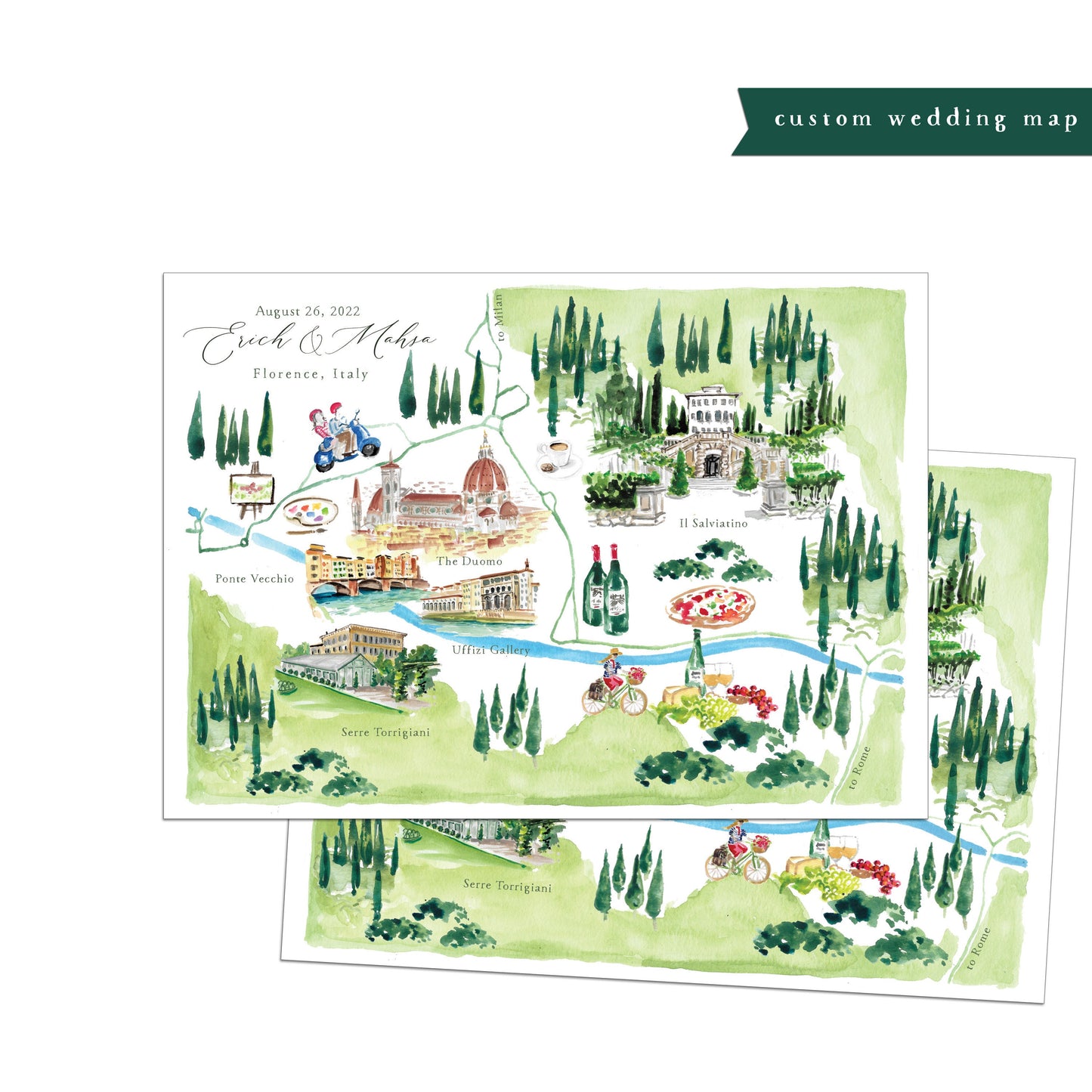 Custom Illustrated Wedding map for a destination wedding or event