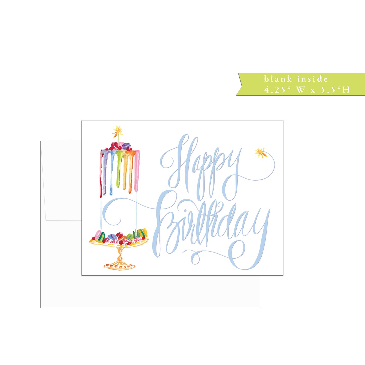 Happy Birthday card, single or set, folded, watercolor, rainbow calligraphy, birthday greeting card, friendship, friend birthday, cake