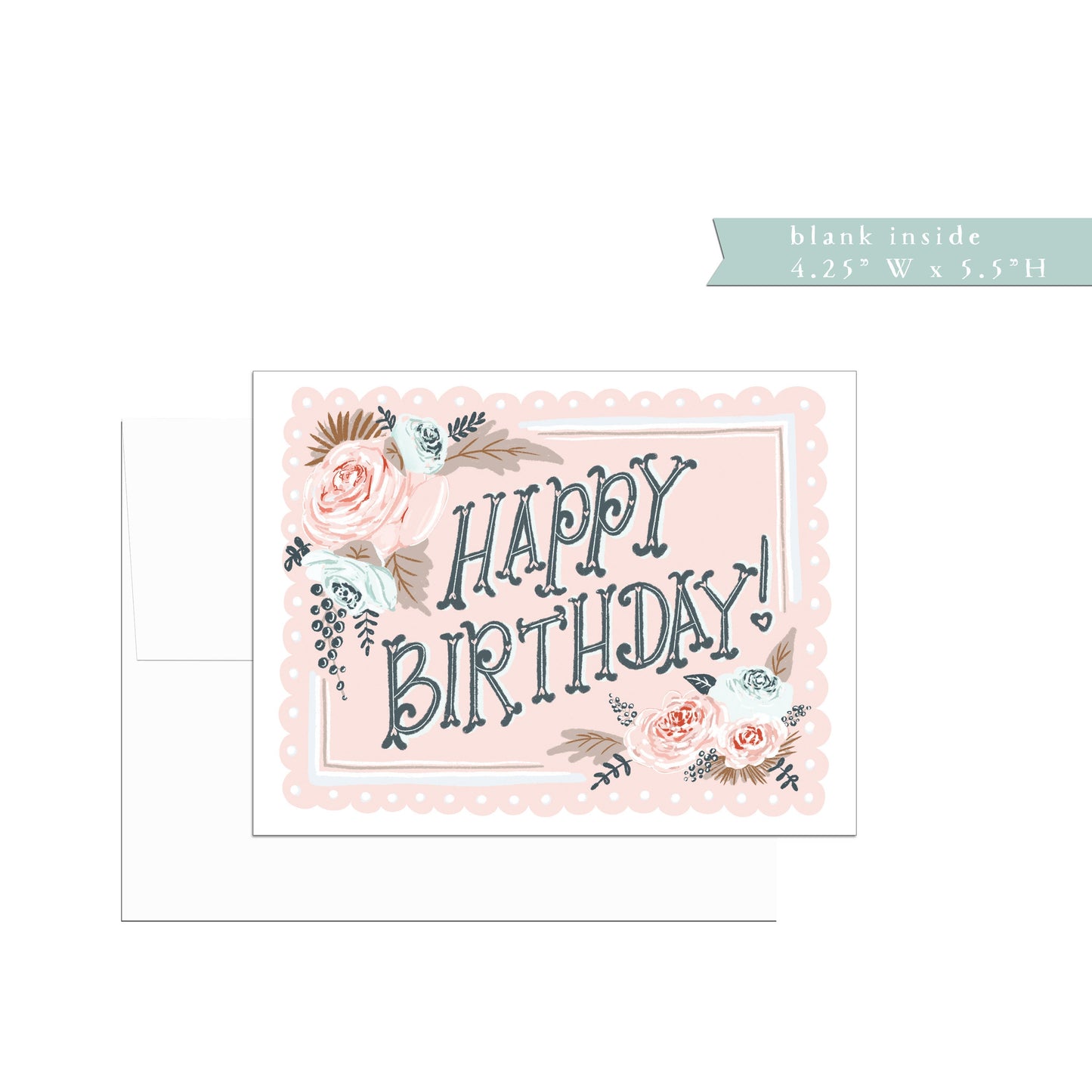 Happy Birthday card, scallop, typography,  single or set, folded, birthday greeting card, friendship, friend birthday, typography