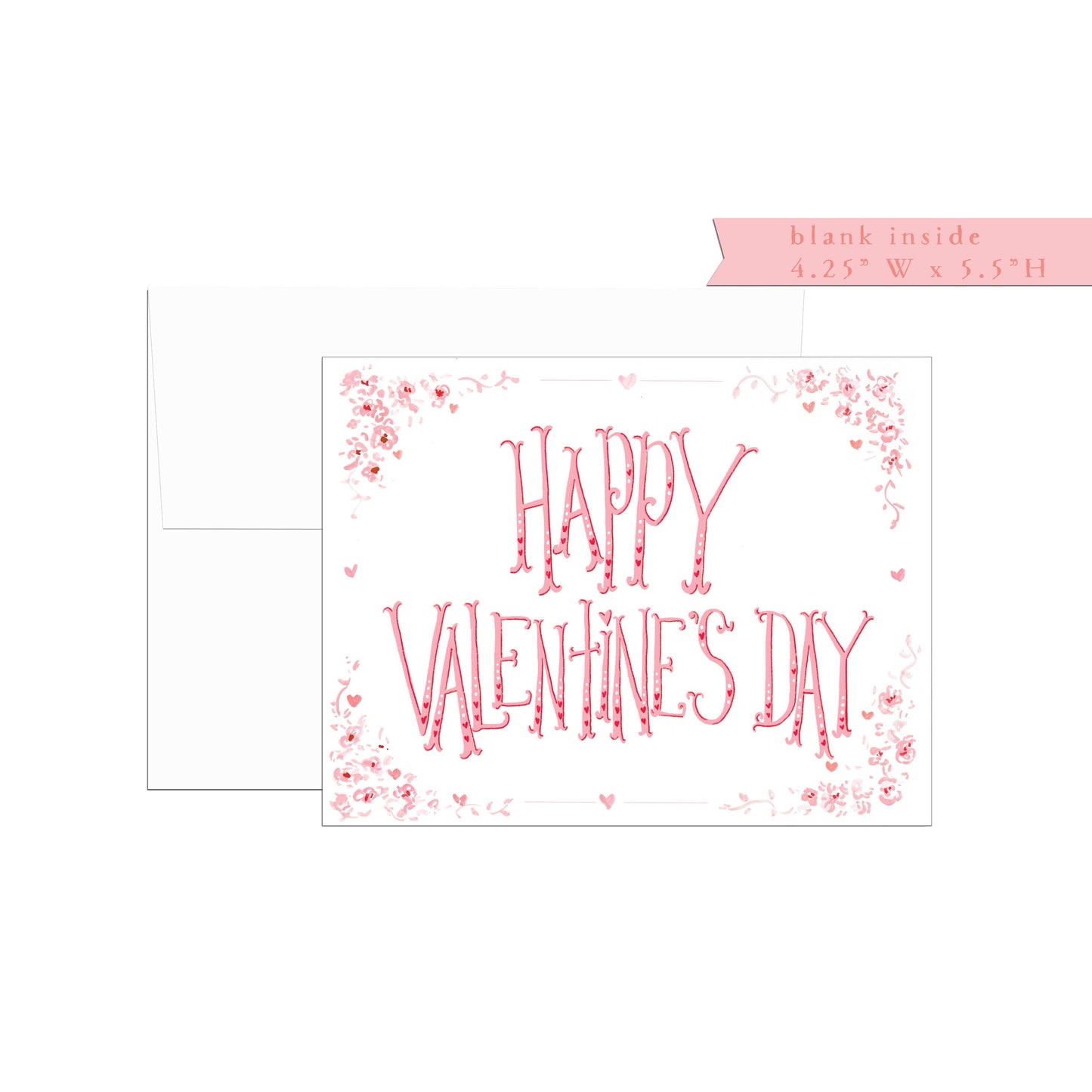 Valentines Day card, single or set, folded, watercolor, holiday, pink, typography, greeting card, friendship valentine card, romantic