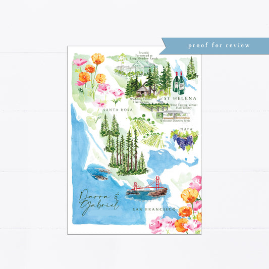 Custom Illustrated Wedding map for a destination wedding or event