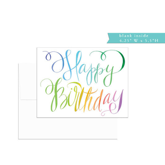 Happy Birthday card, single or set, folded, watercolor, rainbow calligraphy, birthday greeting card, friendship birthday card, coworker