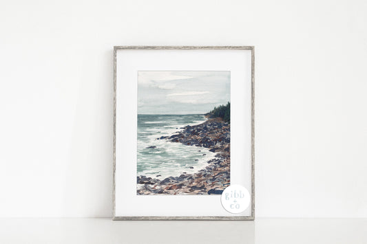 Fine Art print, Maine travel art, Acadia National Park art, Coastal art print, Maine watercolor art print, modern coastal art, travel art print