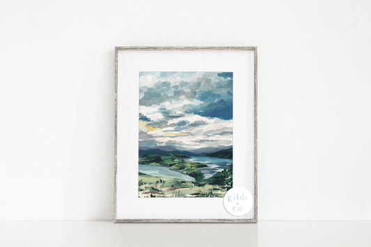 Fine Art print, Landscape study, mountain, lakes, meadows, travel art print