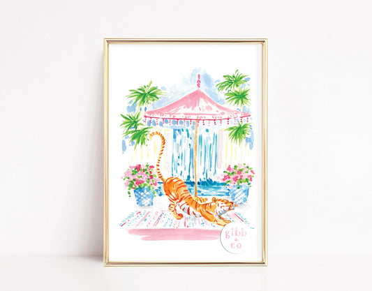 Yoga Tiger art print, whimsical art prints, Colorful art print decor, chinoiserie art print