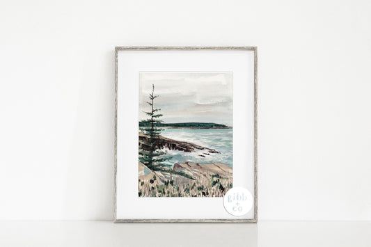 Fine Art print, Maine travel art, Acadia National Park art, Coastal art print, Maine watercolor art print, modern coastal art, travel art print