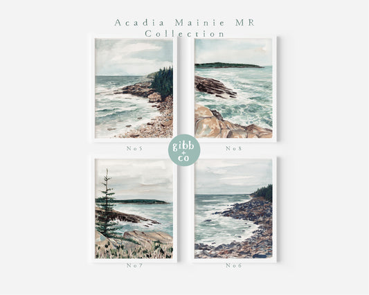 Maine travel art, Acadia National Park art, Coastal art print, Maine watercolor art print, modern coastal art, travel art print