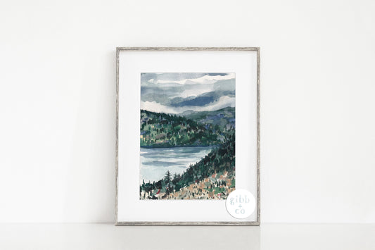 Maine art print, Jordan Pond, Eagle Lake, Acadia National Park, travel art print