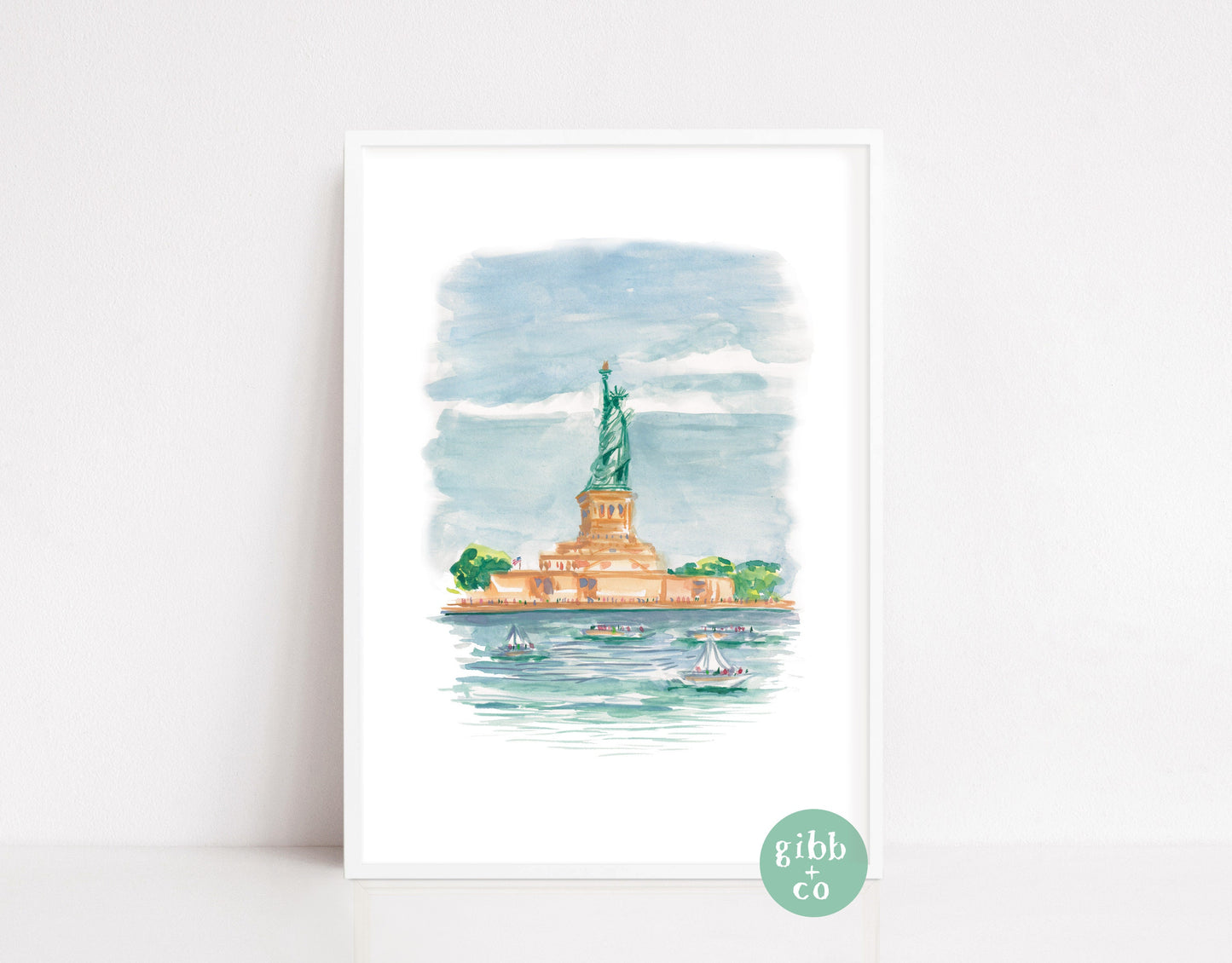 New York travel art, Statue of Liberty, Manhattan bridge, Times Square, Rockefeller Tree, travel art print