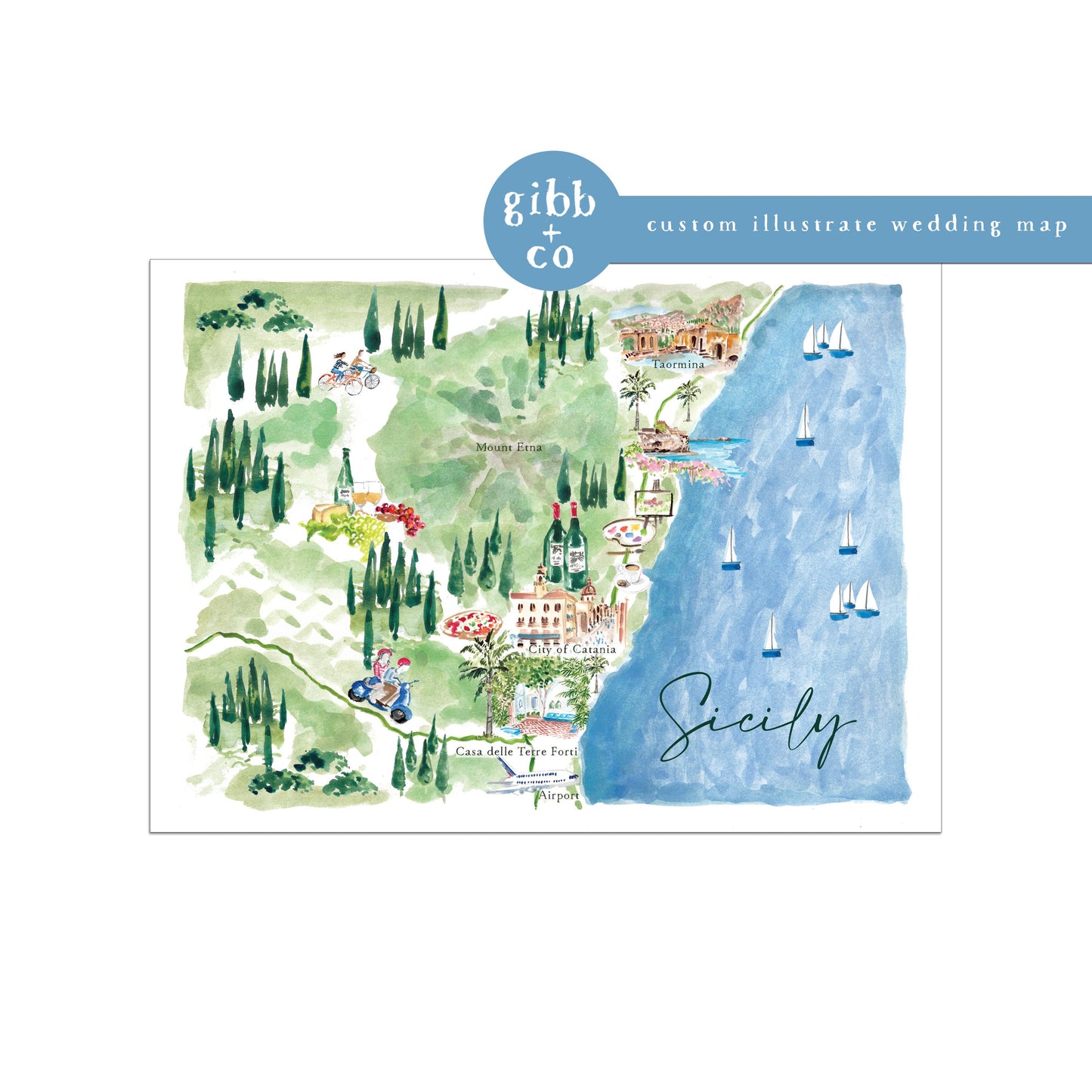 Custom Illustrated Wedding map for a destination wedding or event