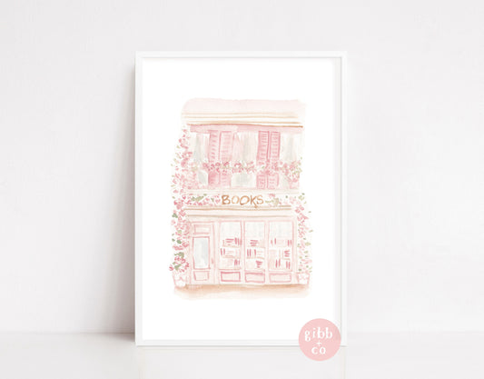 Pink Pastel Bookshop, Book lover, Bookshop series, book art print