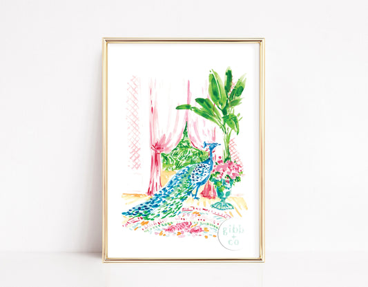 Peacock art print, Cheetah, Peacock, Parrot, Tiger, chinoiserie art print