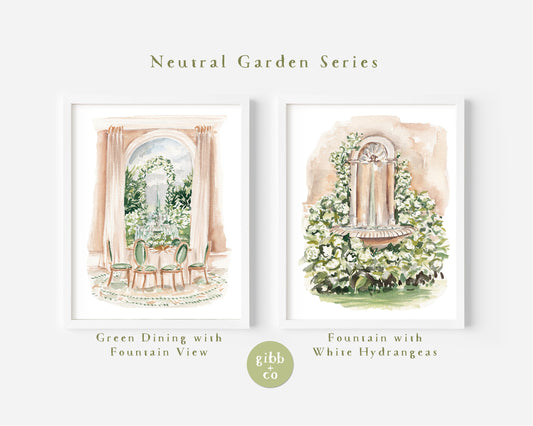 White Hydrangea art print series, garden floral art, white hydrangea, floral art print