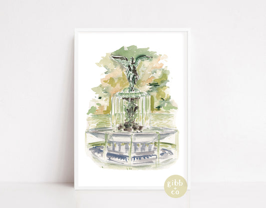 New York travel art, the Met, Metropolitan Museum, Central Park, Bethesda Fountain, Washington Square Park, travel art print