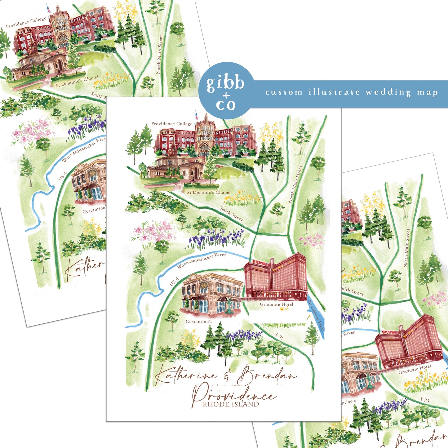 Custom Illustrated Wedding map for a destination wedding or event