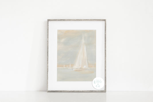 Afternoon on the water, Sailboat art print, Coastal art print, nursery art print