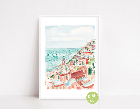 Amalfi coast travel art, Positano travel art, Italy art print, Italian art, Positano travel, Amalfi coast, travel art print