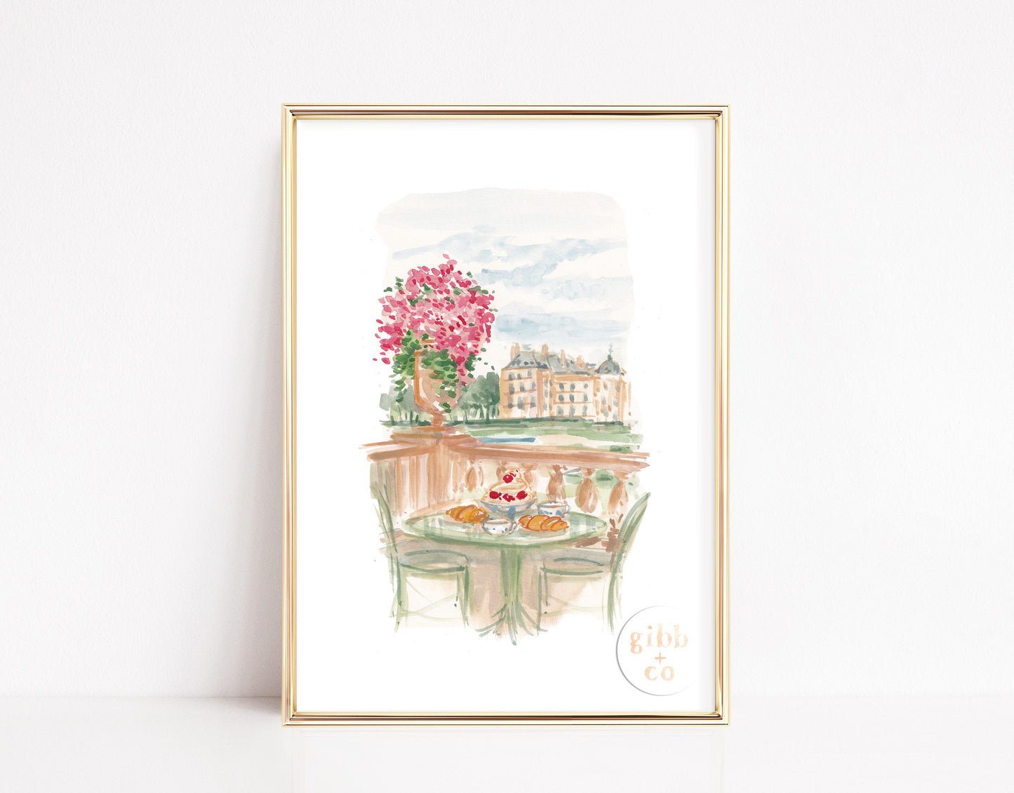 Paris Cafe travel art print, Paris Cafe, Carousel, Garden Luxembourg, pink art print, French travel art