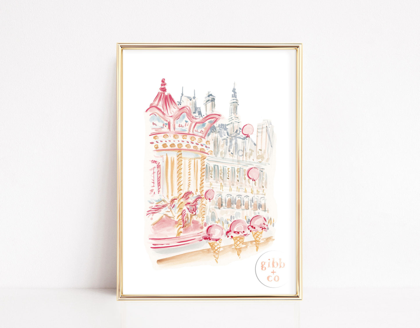 Paris Cafe travel art print, Paris Cafe, Carousel, Garden Luxembourg, pink art print, French travel art