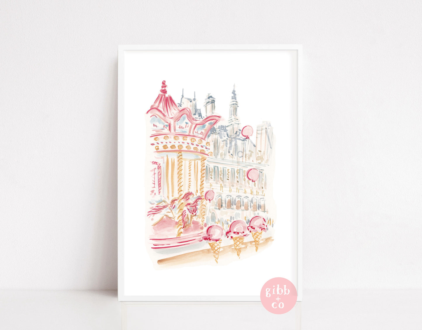 Paris Cafe travel art print, Paris Cafe, Carousel, Garden Luxembourg, pink art print, French travel art