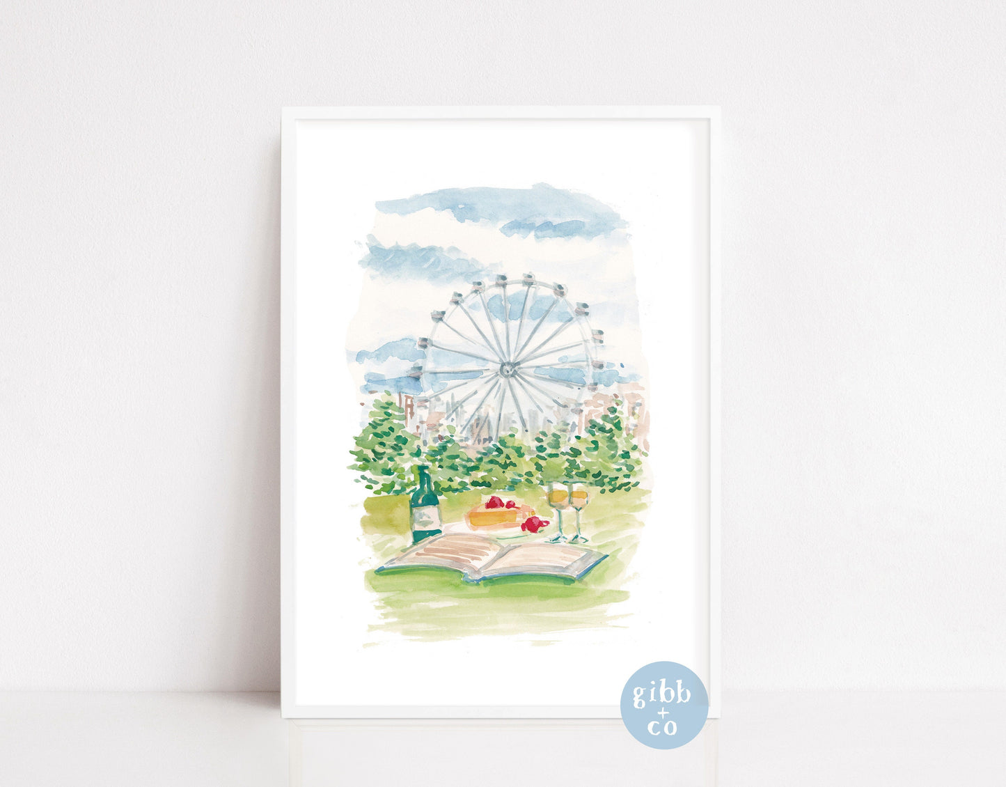 Paris travel art, Train Bleu, River Seine, Paris Ferris wheel, blue art print, French travel art, travel art print