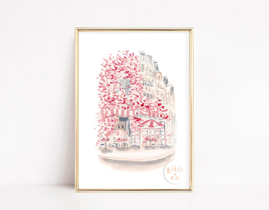 Paris Cafe travel art print, Paris Cafe, Carousel, Garden Luxembourg, pink art print, French travel art