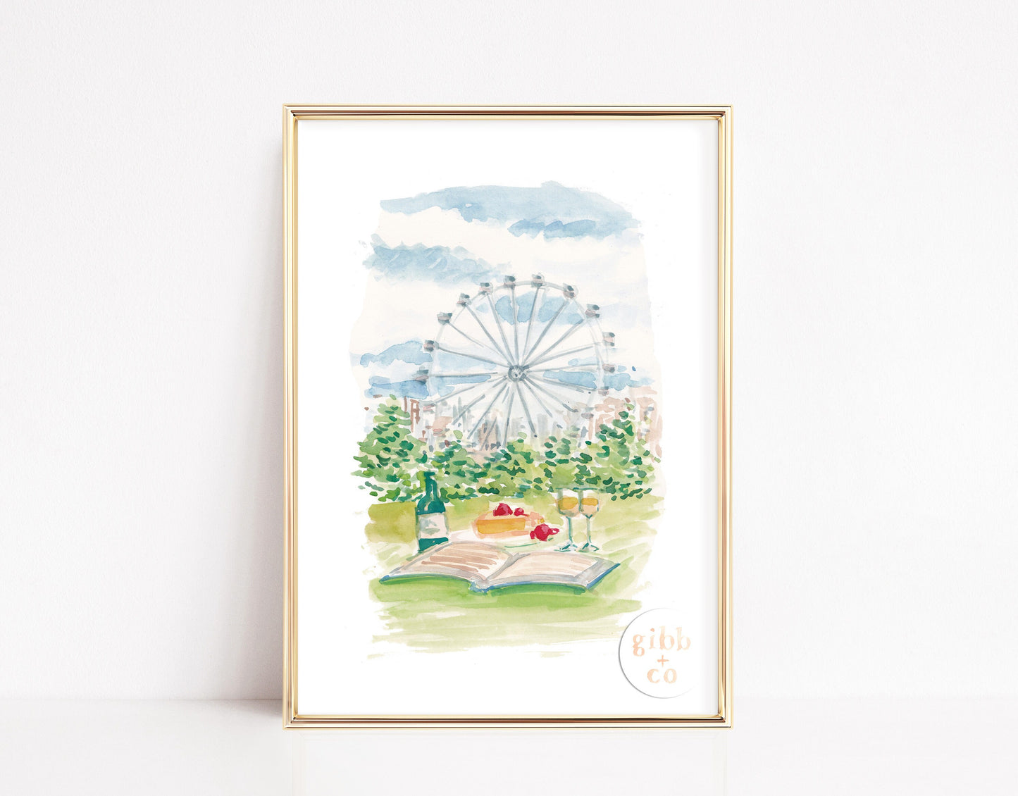 Paris travel art, Train Bleu, River Seine, Paris Ferris wheel, blue art print, French travel art, travel art print