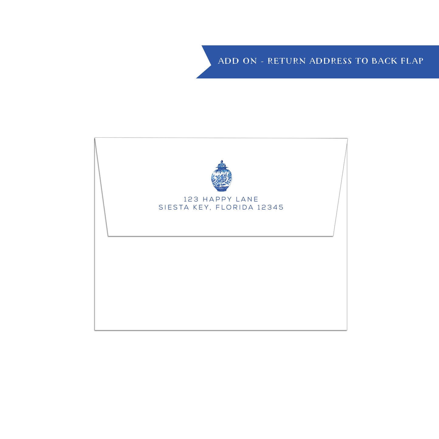 Add on | printed envelope | flap | return address | personalized stationery, chinoiserie ginger jar