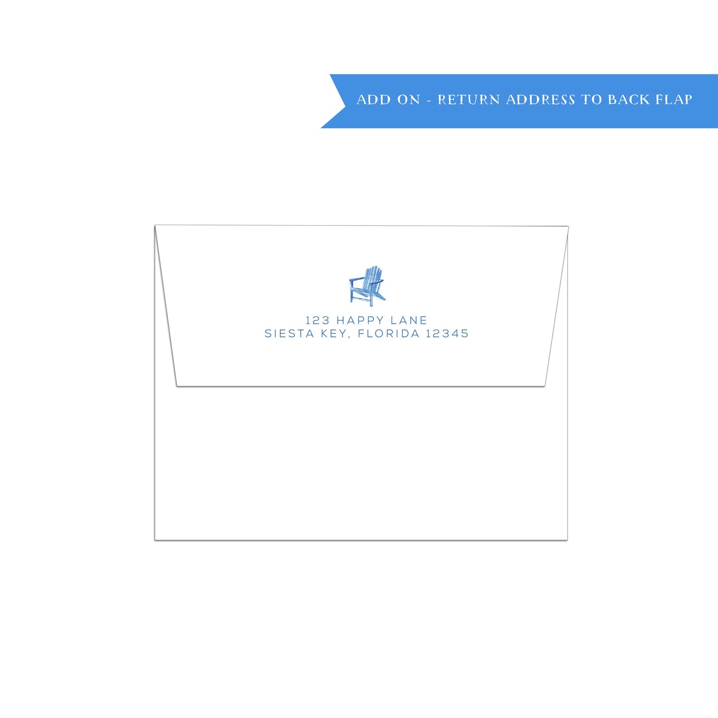 Add on | printed envelope | flap | return address | personalized stationery, coastal, Adirondack chair