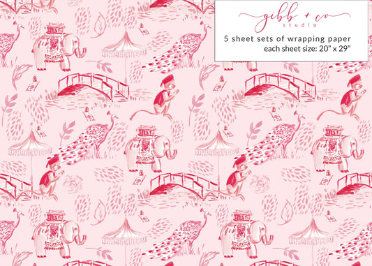 Pink Elephant Chinoiserie wrapping paper