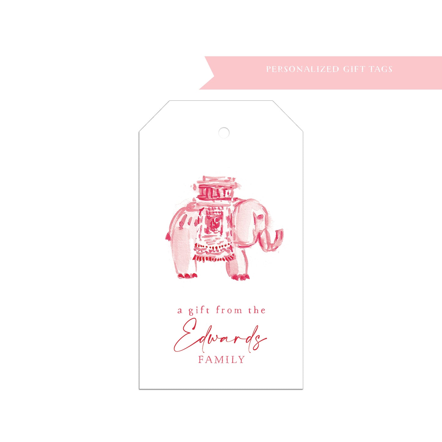 Chinoiserie elephant Personalized gift tag, gift tags, personalized gift tags, set of gift tags, personalized tags, pink, blue