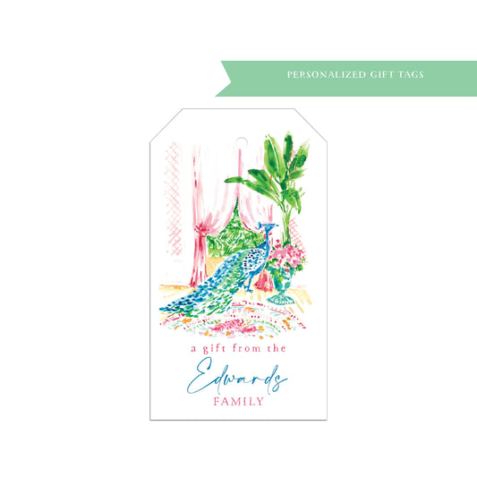 Personalized gift tag, Chinoiserie Peacock, gift tags, personalized gift tags, set of gift tags, personalized tags, pink, blue, orange