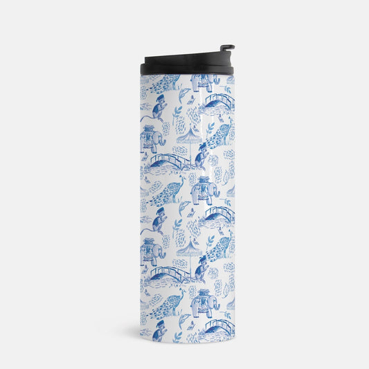 Blue Chinoiserie Thermal Tumbler, elephant, 16 oz., gift for mom, for teacher, drink tumbler, pink, cold beverage, hot beverage
