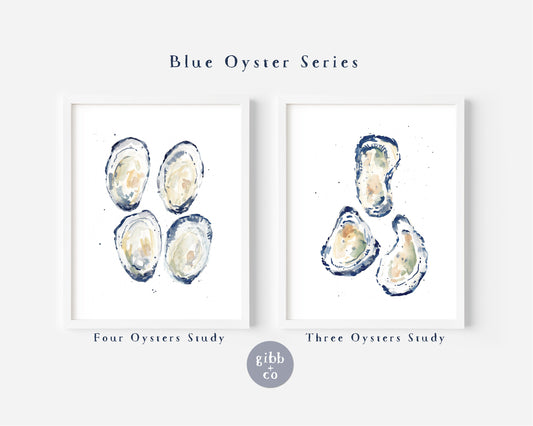 Blue Oysters art print series, Coastal art print, beach art print