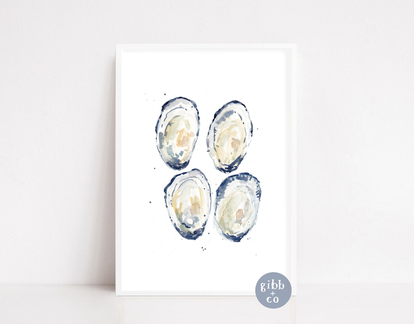 Three Blue Oysters art print, Coastal art print, beach art print