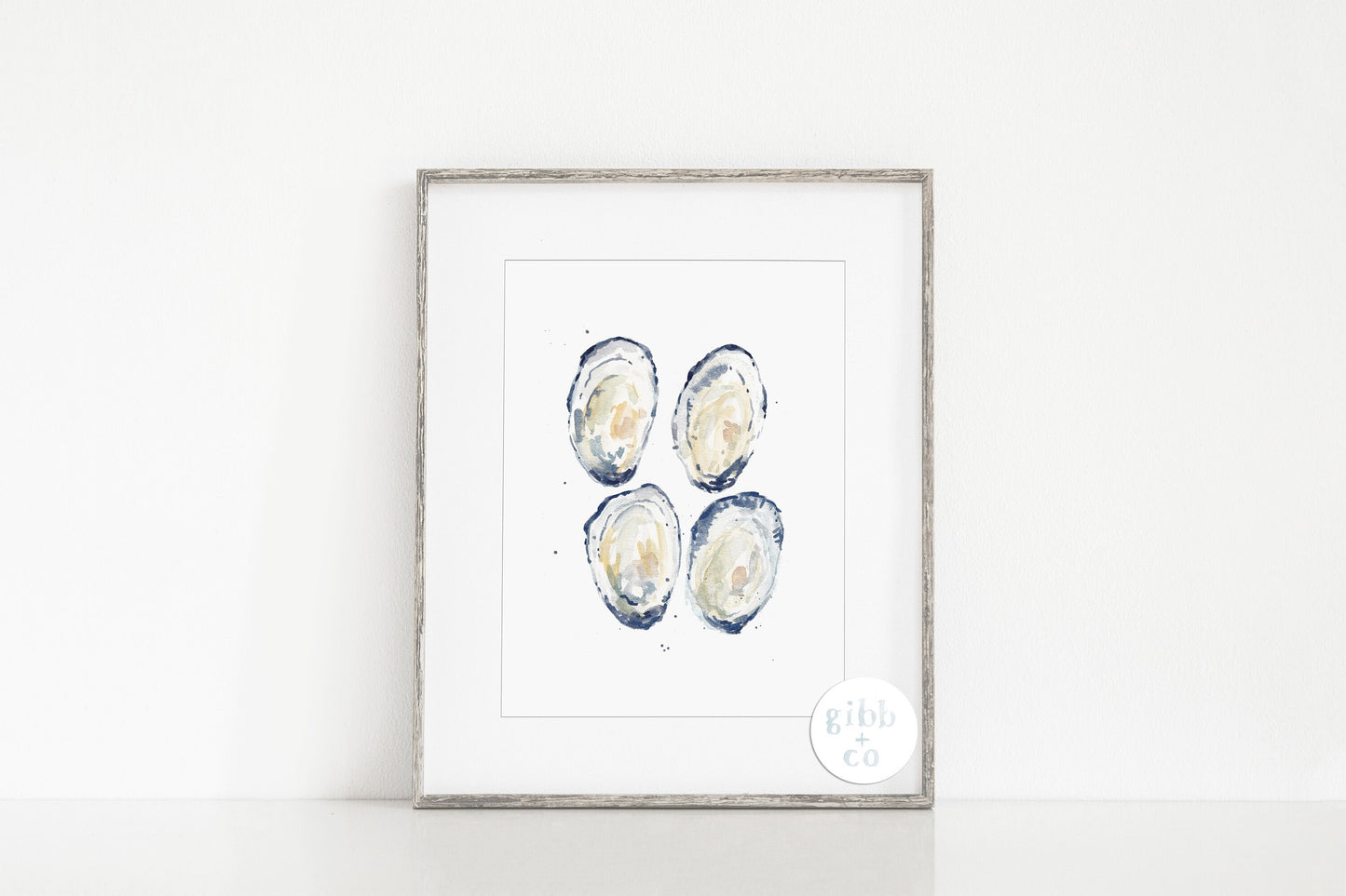 Four Blue Oysters art print, Coastal art print, beach art print