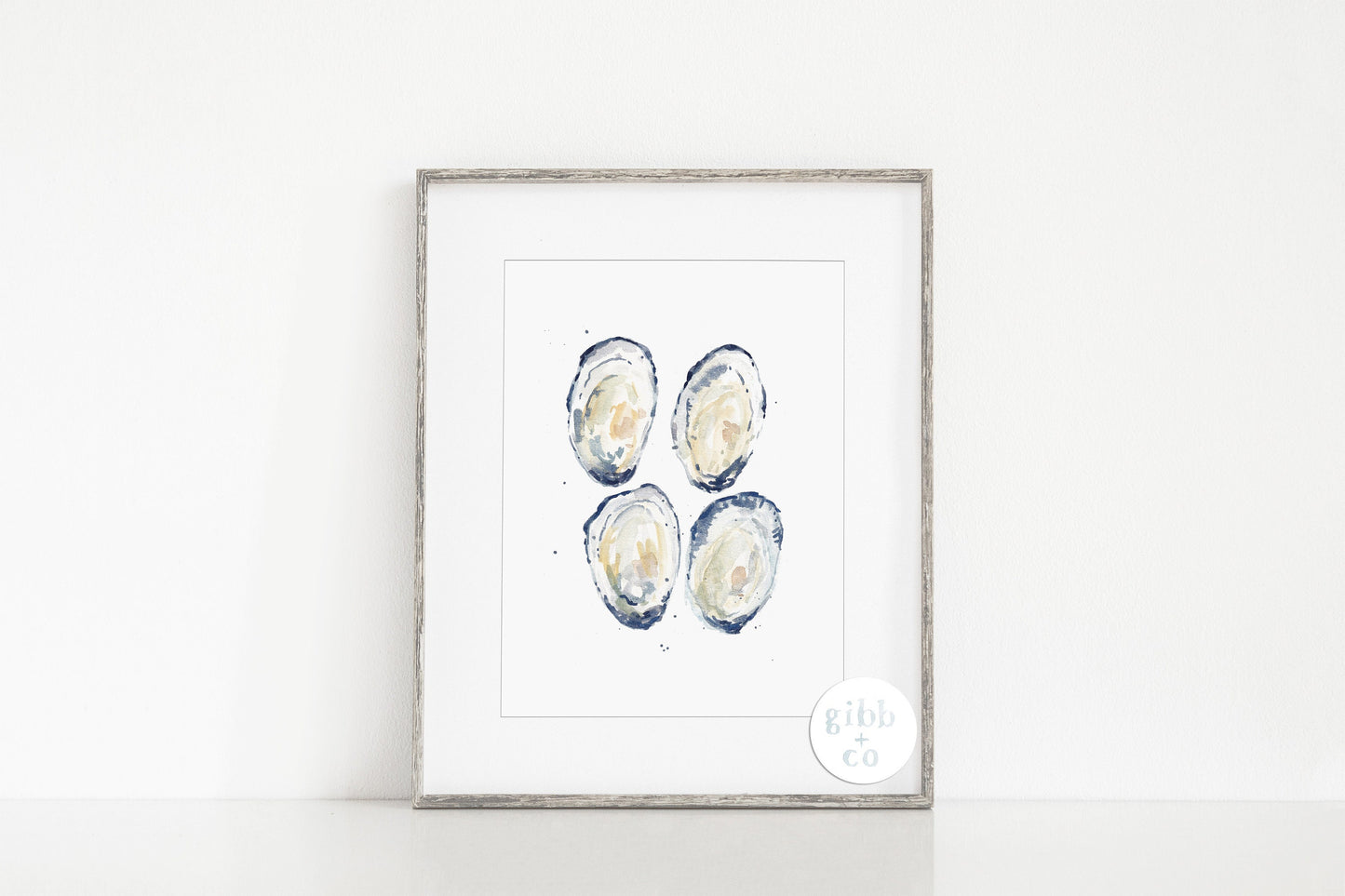 Three Blue Oysters art print, Coastal art print, beach art print