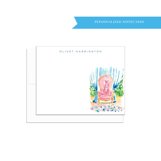 Personalized stationery set, whimsical notecards, Cheetah, gift for mom, pink stationery, gift for teacher, bridal party gift