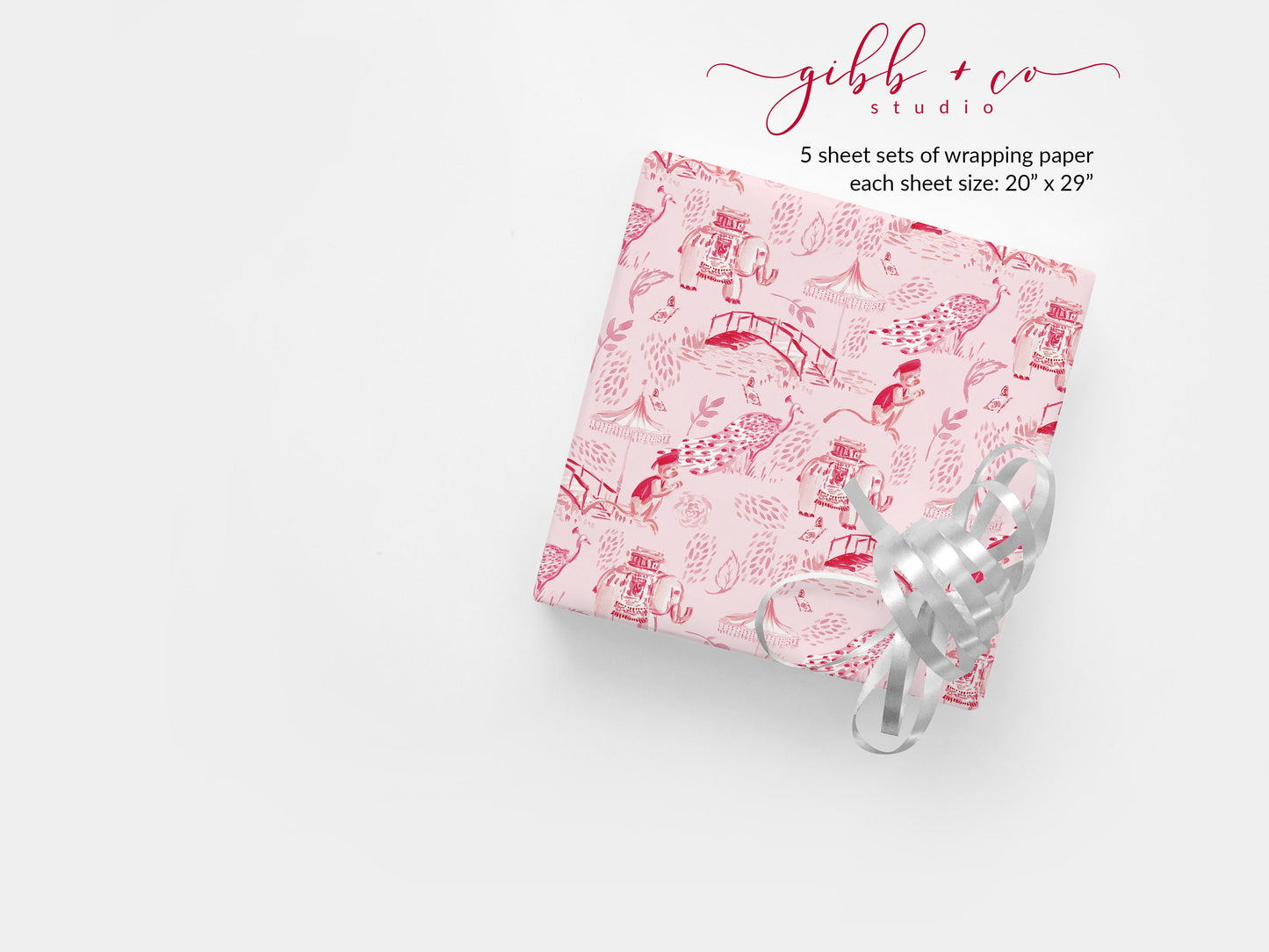 Pink Elephant Chinoiserie wrapping paper