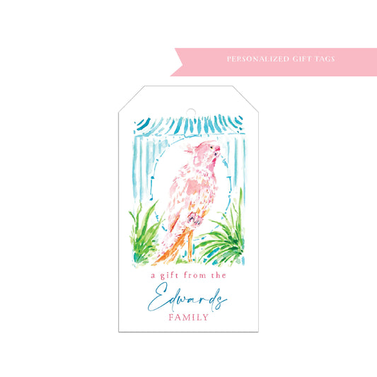 Personalized gift tag, Chinoiserie Parrot, gift tags, personalized gift tags, set of gift tags, personalized tags, pink, blue, orange